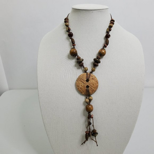 Wood‎ Necklace Brown Nut Dangle String Statement Tr